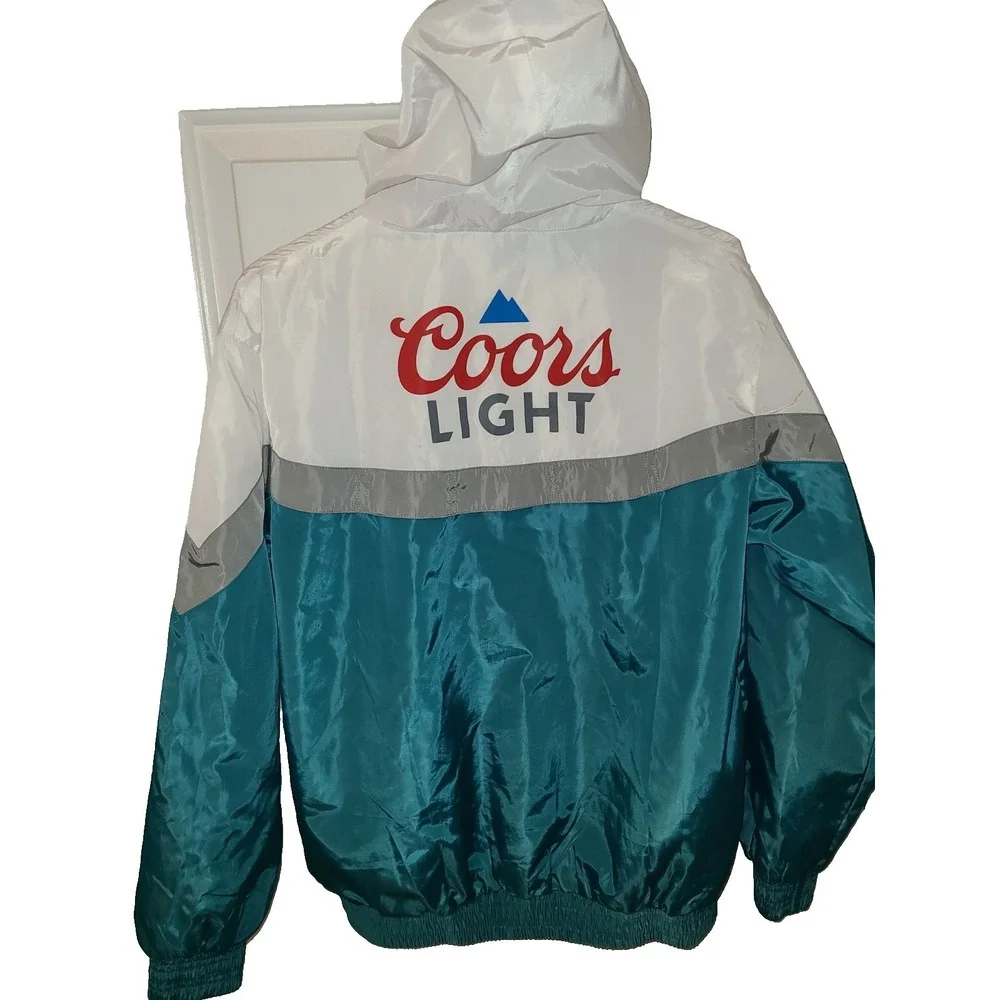 VTG Coors Light‎ Wind Breaker Hoodie Jacket Turquoise Made to Chill Sz Sm Vents